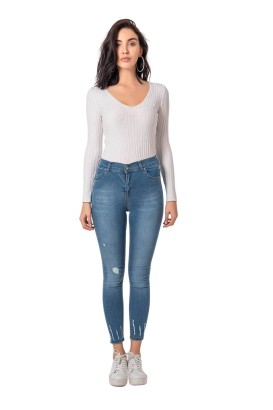 Modalisa Açık Mavi Dar Kesim Yırtık Model Kadın Kot Pantolon - Thumbnail