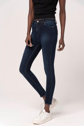 Modalisa Lacivert Dar Kesim Paça Püsküllü Hafif Tırnak Model Kadın Kot Pantolon - Thumbnail
