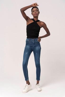 Modalisa Mavi Kalın Tırnak Model Normal Kalıp Kadın Kot Pantolon - Thumbnail
