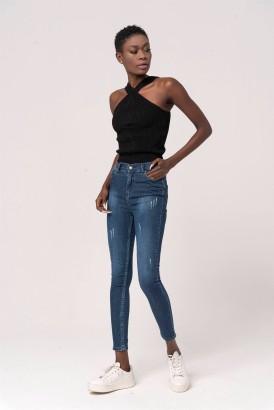 Modalisa Mavi Kalın Tırnak Model Normal Kalıp Kadın Kot Pantolon - Thumbnail