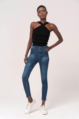 Modalisa Mavi Kalın Tırnak Model Normal Kalıp Kadın Kot Pantolon - Thumbnail