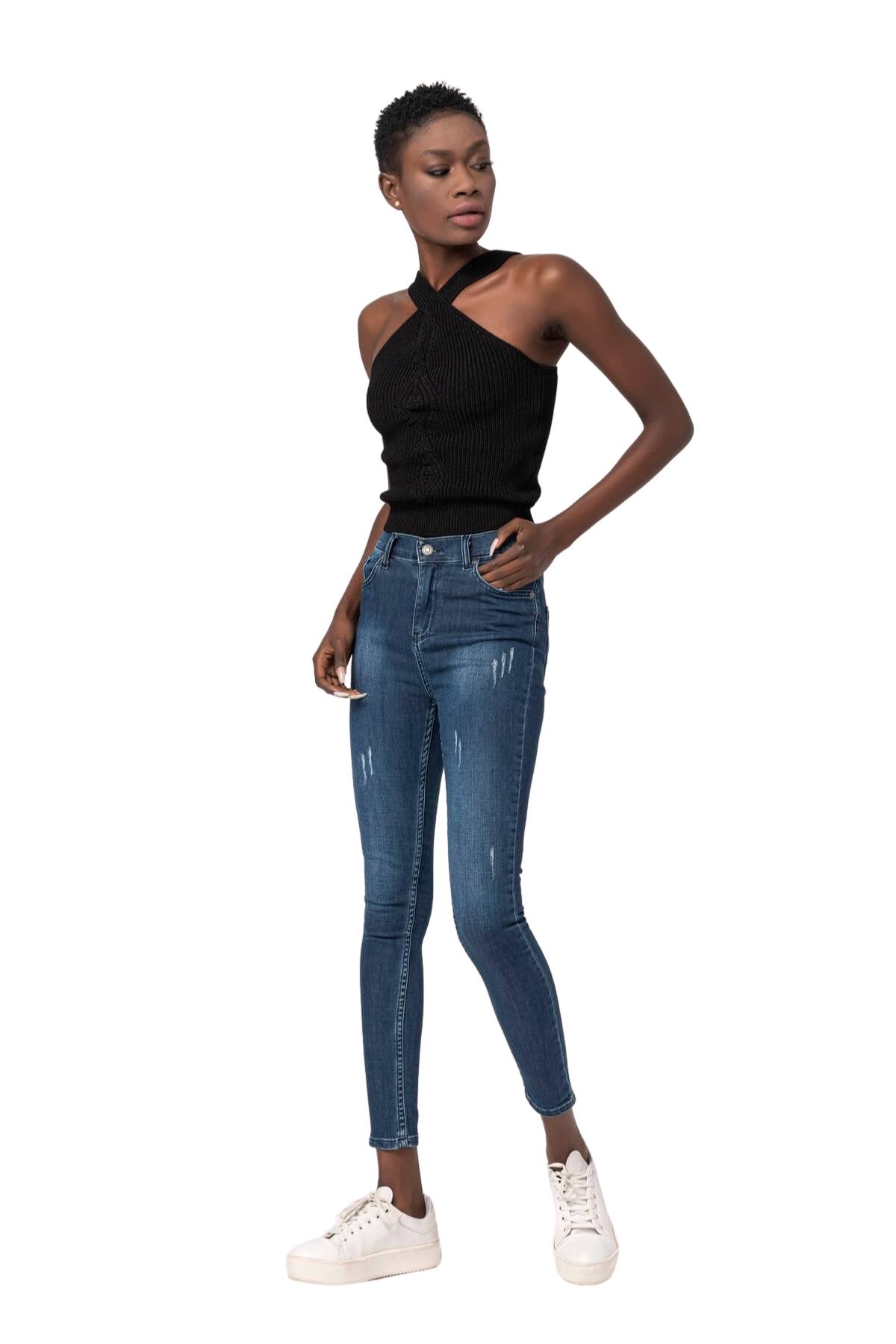 Modalisa Mavi Kalın Tırnak Model Normal Kalıp Kadın Kot Pantolon