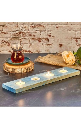 Teomi Collection Home Ahşap 4'lü Tealight Mumluk Mavi - Thumbnail
