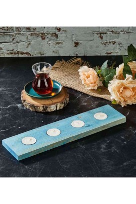 Teomi Collection Home Ahşap 4'lü Tealight Mumluk Mavi - Thumbnail