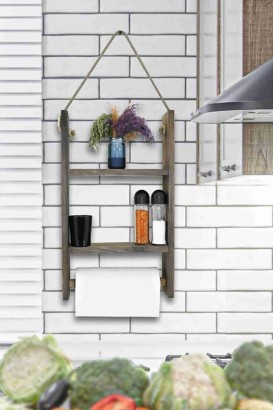 Teomi Collection Home Wooden Decorative Kitchen Towel Rack Organizer - Thumbnail