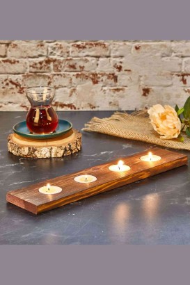 Teomi Collection Home Ahşap Kahverengirengi 4'lü Tealight Mumluk - Thumbnail