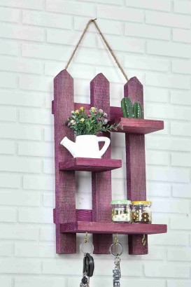 Teomi Collection Home Dekoratif Ahşap Çit Anahtarlık Mor - Thumbnail