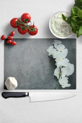Teomi Collection Kithcen Mutfak Cam Kesim Tablası 2 Adet Gri Çiçek Desenli - Thumbnail