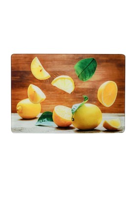 Teomi Collection Kithcen Mutfak Cam Kesim Tablası 2 Adet Sarı Limon Desenli - Thumbnail