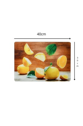 Teomi Collection Kithcen Mutfak Cam Kesim Tablası 2 Adet Sarı Limon Desenli - Thumbnail