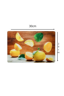 Teomi Collection Kithcen Mutfak Cam Kesim Tablası 2 Adet Sarı Limon Desenli - Thumbnail