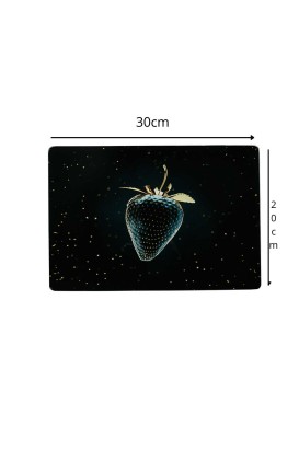 Teomi Collection Kithcen Mutfak Cam Kesim Tablası 2 Adet Siyah Çilek Desenli - Thumbnail