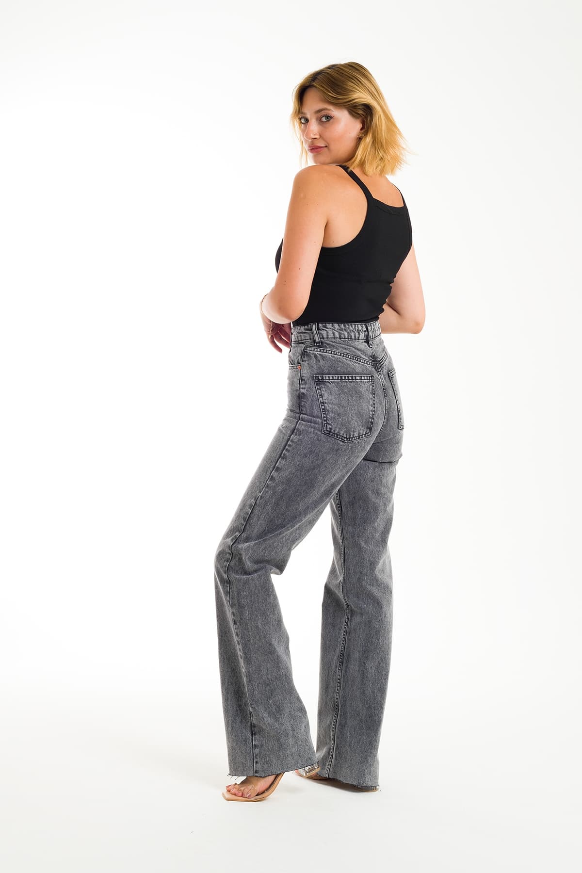 ZDN 9144 Yüksel Bel Geniş Paça Düz Model Kadın Kot Pantolon