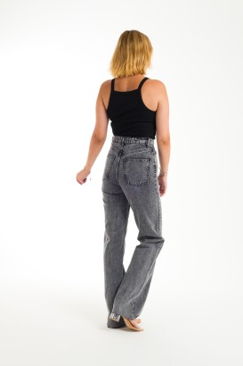 ZDN 9144 Yüksel Bel Geniş Paça Düz Model Kadın Kot Pantolon - Thumbnail