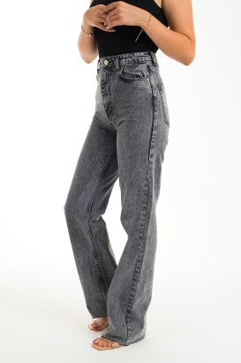 ZDN 9144 Yüksel Bel Geniş Paça Düz Model Kadın Kot Pantolon - Thumbnail