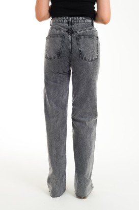ZDN 9144 Yüksel Bel Geniş Paça Düz Model Kadın Kot Pantolon - Thumbnail