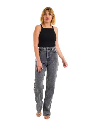 ZDN 9144 Yüksel Bel Geniş Paça Düz Model Kadın Kot Pantolon - Thumbnail