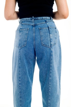 ZDN 9153 Ortadan Dikişli Mom Jeans Model Kadın Kot Pantolon - Thumbnail