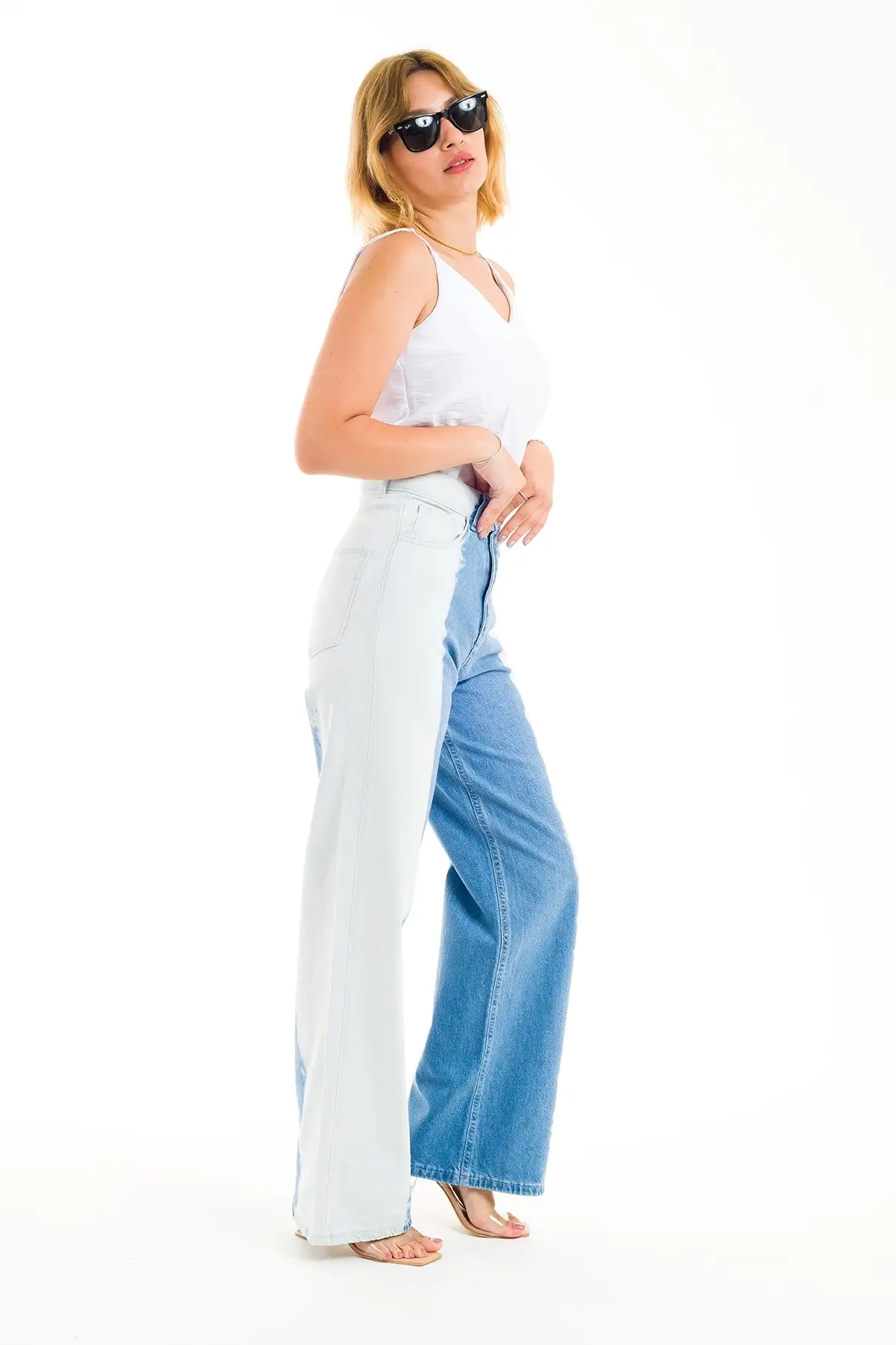 ZDN 9185 Dik Çift Renkli Düz Model Kadın Kot Pantolon - Thumbnail
