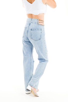 ZDN 9207 Zincir Detaylı Dizi Yırtık Model Kadın Kot Pantolon - Thumbnail