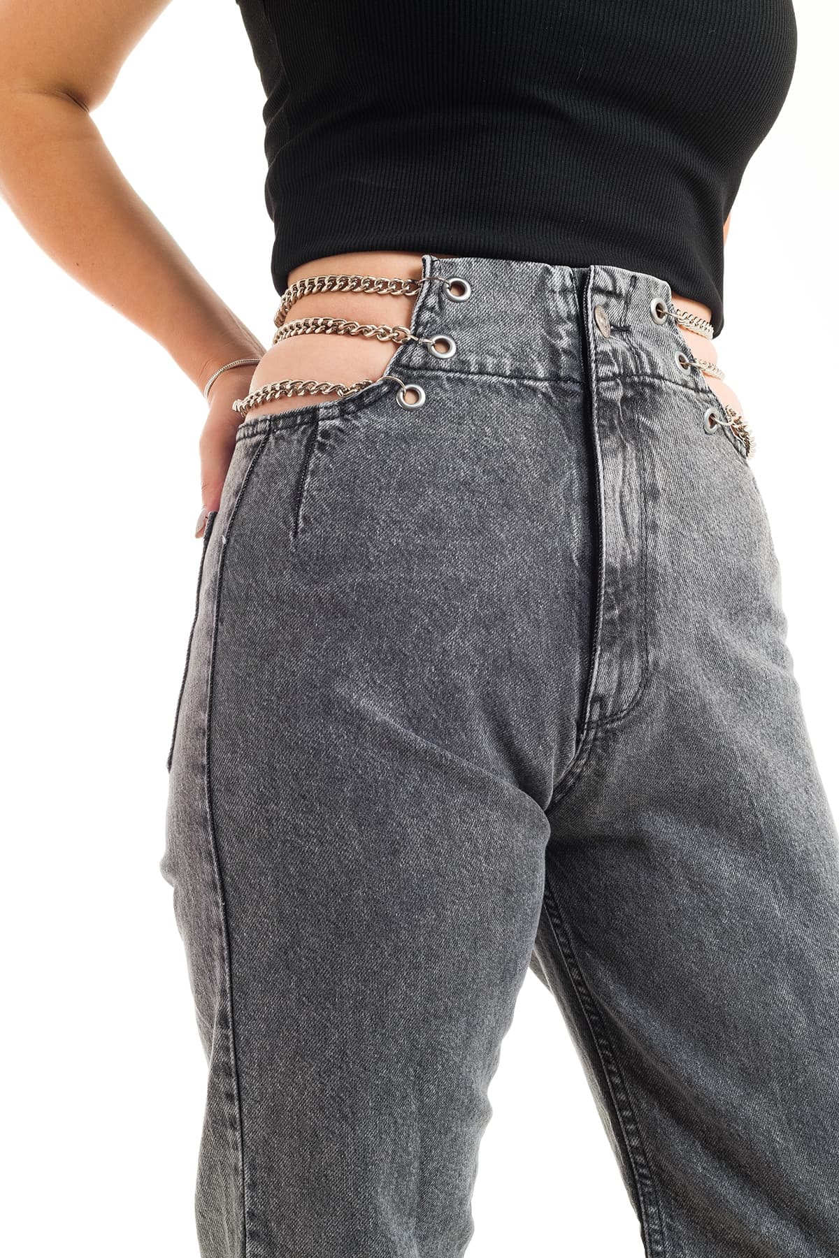ZDN 9208 Zincir Detaylı Düz Model Kadın Kot Pantolon