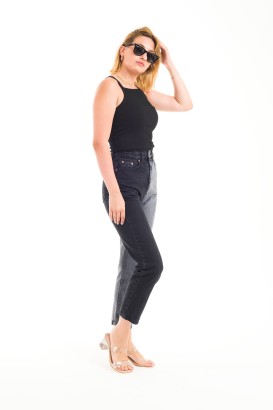 ZDN 9218 Çift Renkli Mom Jeans Kadın Kot Pantolon - Thumbnail