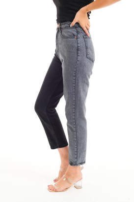 ZDN 9218 Çift Renkli Mom Jeans Kadın Kot Pantolon - Thumbnail