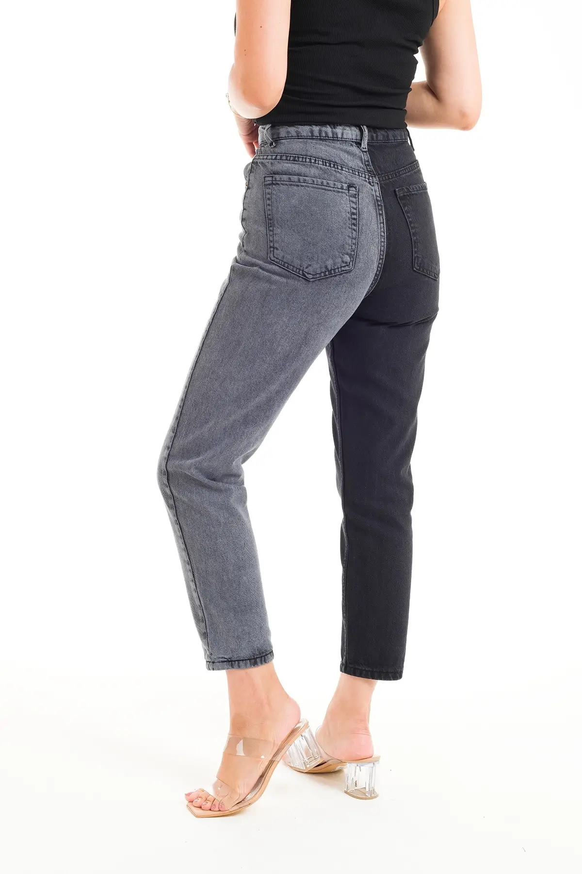 ZDN 9218 Çift Renkli Mom Jeans Kadın Kot Pantolon - Thumbnail