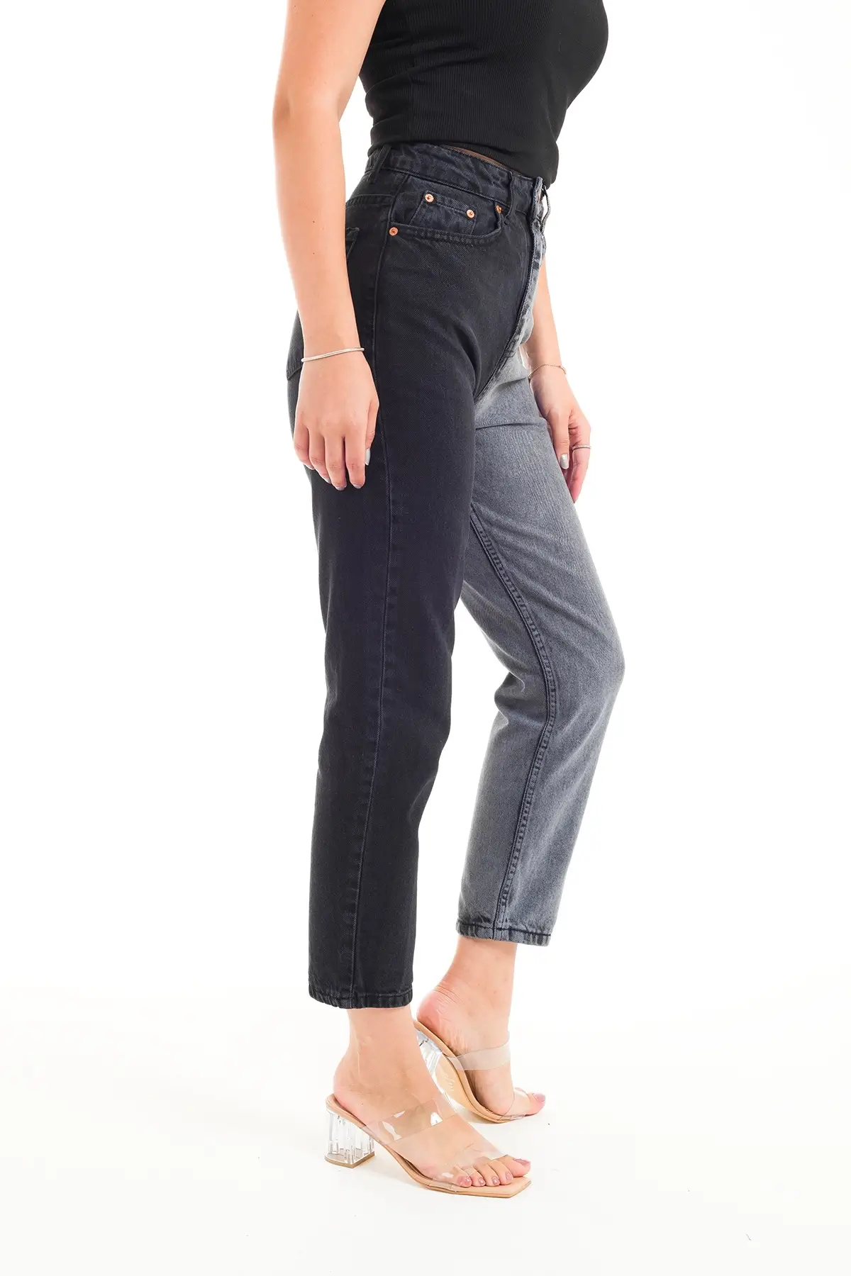ZDN 9218 Çift Renkli Mom Jeans Kadın Kot Pantolon - Thumbnail