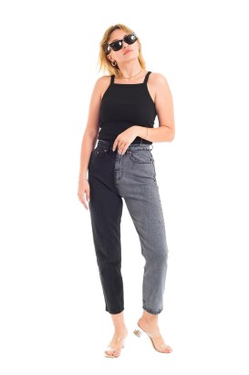 ZDN 9218 Çift Renkli Mom Jeans Kadın Kot Pantolon - Thumbnail