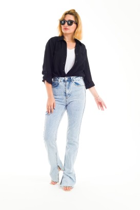 ZDN 9236 Yırtmaç Paçalı Düz Model Kadın Kot Pantolon - Thumbnail