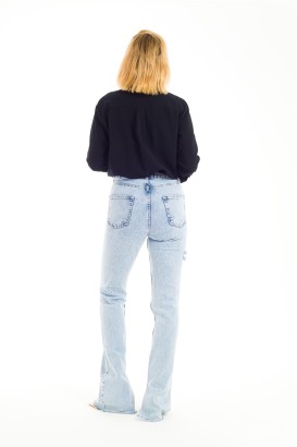 ZDN 9236 Yırtmaç Paçalı Düz Model Kadın Kot Pantolon - Thumbnail