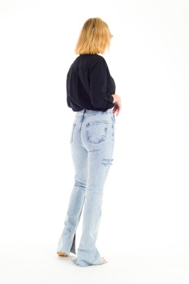 ZDN 9236 Yırtmaç Paçalı Düz Model Kadın Kot Pantolon - Thumbnail