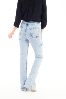 ZDN 9236 Yırtmaç Paçalı Düz Model Kadın Kot Pantolon - Thumbnail