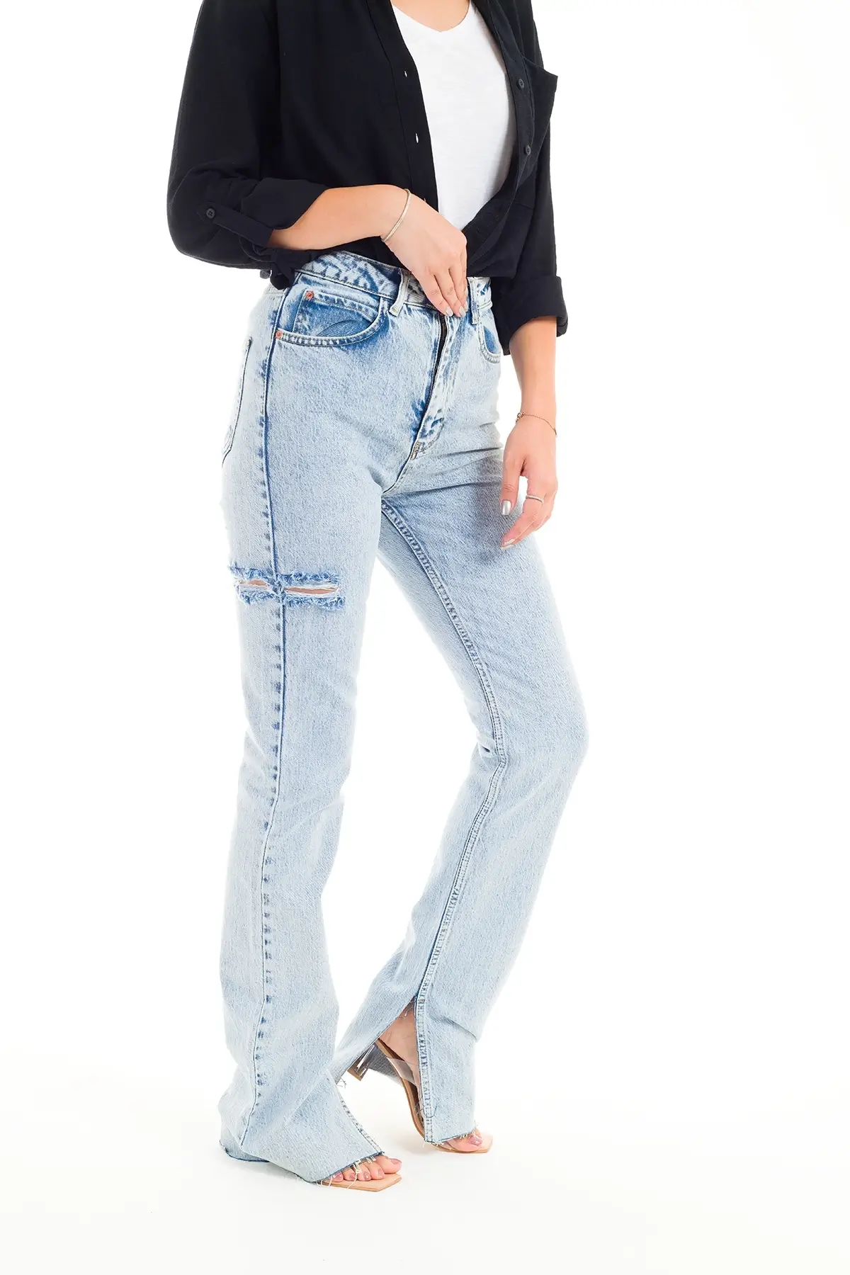 ZDN 9236 Yırtmaç Paçalı Düz Model Kadın Kot Pantolon