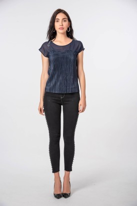 ZDN Siyah Dar Kesim Boncuklu Model Kadın Kot Pantolon - Thumbnail