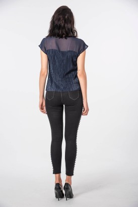 ZDN Siyah Dar Kesim Boncuklu Model Kadın Kot Pantolon - Thumbnail