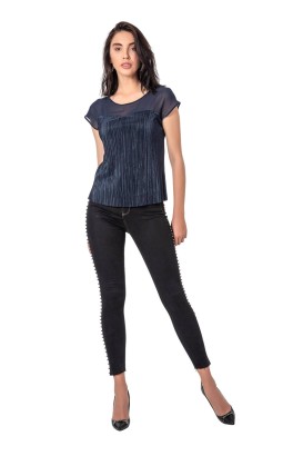 ZDN Siyah Dar Kesim Boncuklu Model Kadın Kot Pantolon - Thumbnail
